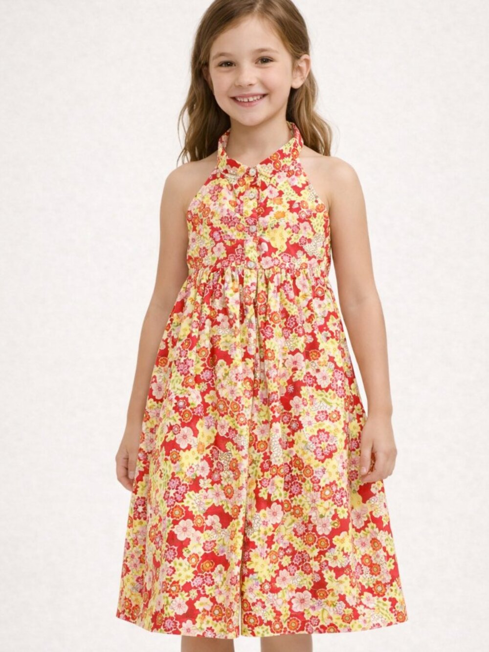 Like New Girls Floral Backless Halter Sleeveless Dress Button Down Size 6X